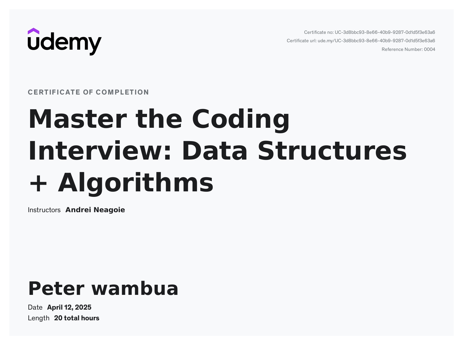 Data Structures & Algorithms Certificate